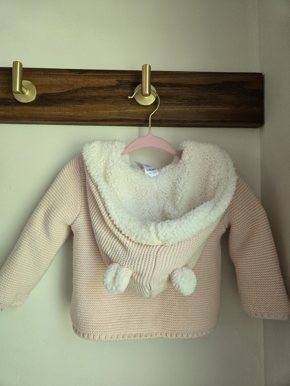 Carter's Pink Knit Hooded Jacket with Sherpa Trim